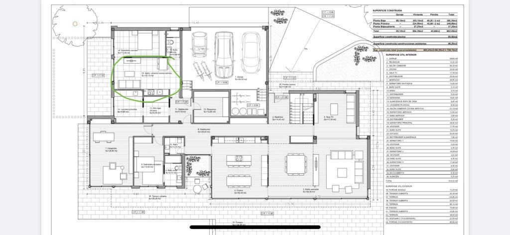 Floor plan with measurements and surface schedule